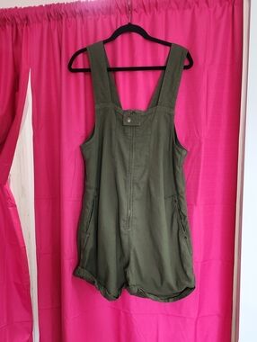 Free People Olive Green Short Overalls Jumpsuit